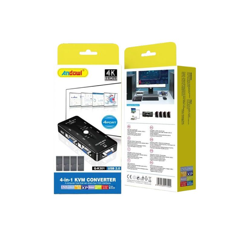 Andowl 4 σε 1 KVM Μετατροπέας USB 2.0 Q-K301 - 4-Port KVN Converter