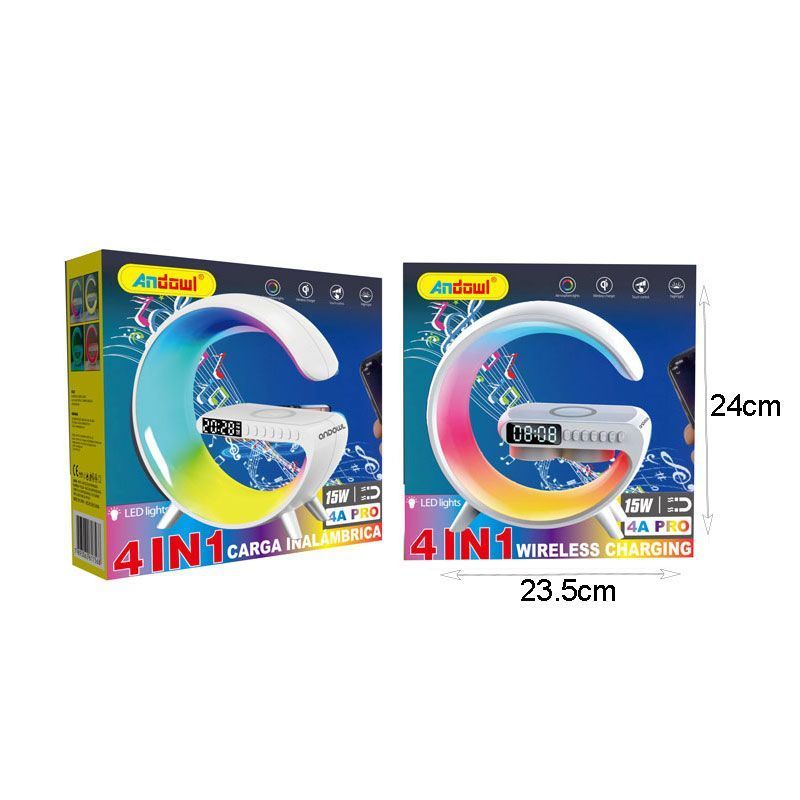 Andowl Ηχείο 4 σε 1 με Bluetooth, ασύρματο φορτιστή, ξυπνητήρι & ρολόι 15W 4A Pro - Wireless Charging Speaker