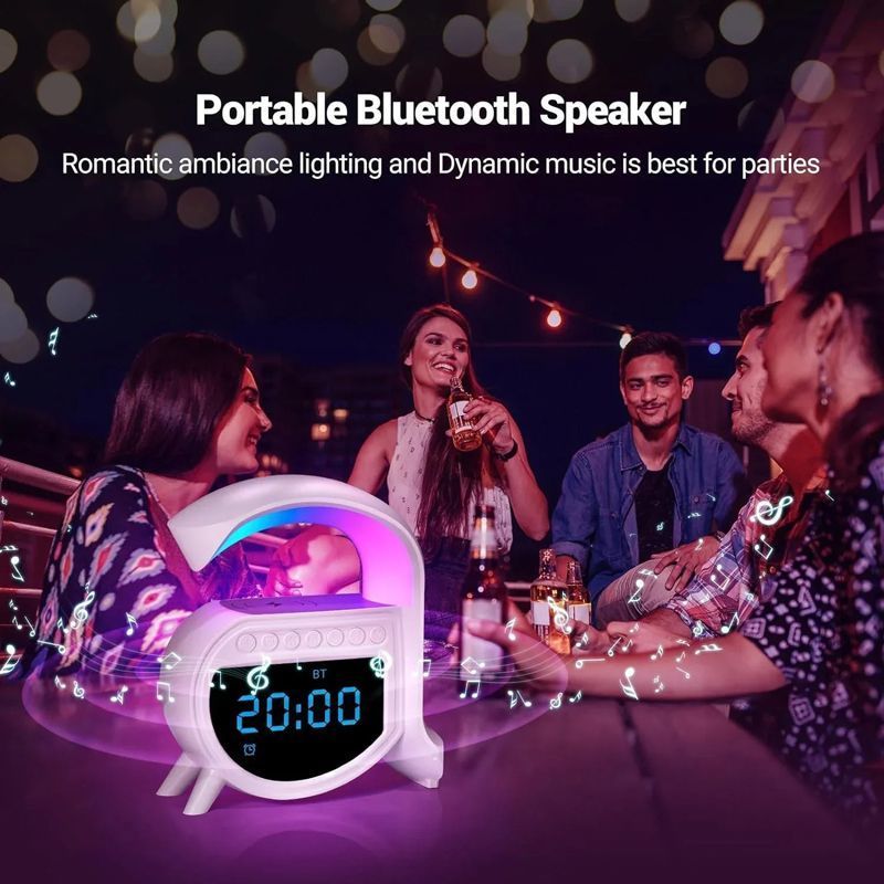 Andowl Ηχείο 4 σε 1 με Bluetooth, ασύρματο φορτιστή, ξυπνητήρι & ρολόι 15W 5A Pro - Wireless Charging Speaker