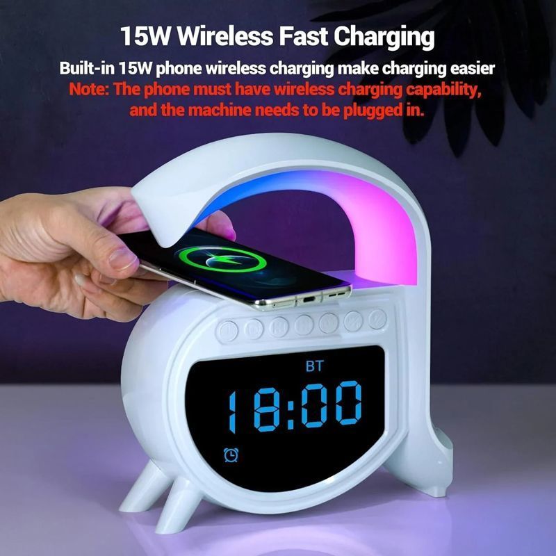 Andowl Ηχείο 4 σε 1 με Bluetooth, ασύρματο φορτιστή, ξυπνητήρι & ρολόι 15W 5A Pro - Wireless Charging Speaker