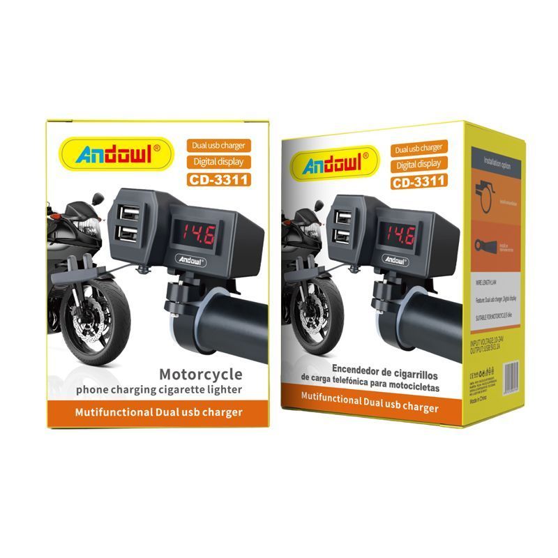 Andowl Φορτιστής Μοτοσυκλέτας με Θύρες 2xUSB CD-3311 - Motorcycle Phone Charging Cigarette Lighter