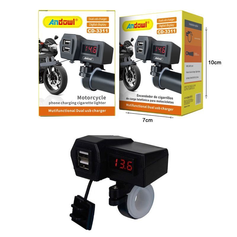 Andowl Φορτιστής Μοτοσυκλέτας με Θύρες 2xUSB CD-3311 - Motorcycle Phone Charging Cigarette Lighter