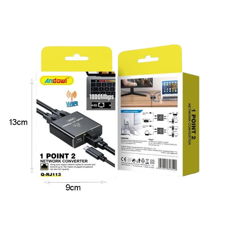 Andowl Μετατροπέας Δικτύου 1000Mbps Q-RJ113 - Network converter 1 Point 2