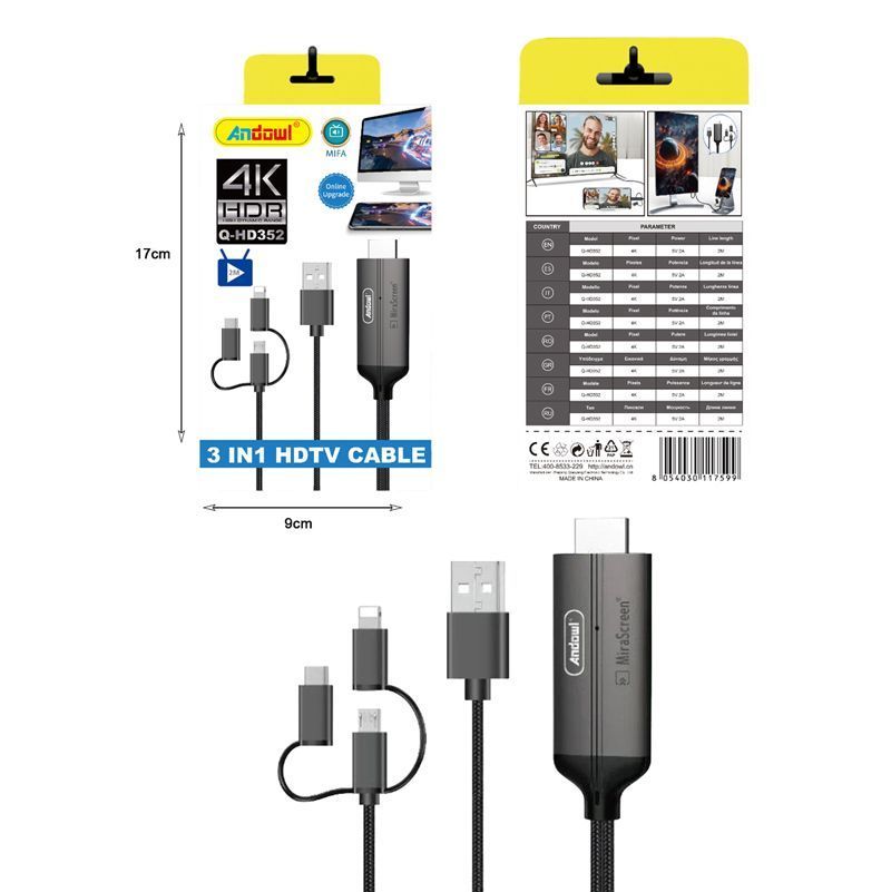 Andowl Καλώδιο USB σε HDTV 3in1 4K HDR Q-HD352 - 3in1 HDTV Cable