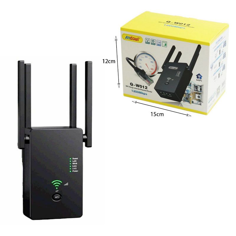 Andowl Q-W012 WiFi Extender Dual Band (2.4 & 5GHz) 1200Mbps με 2 Θύρες Ethernet - WiFi Range Extender/ Repeater/ Router