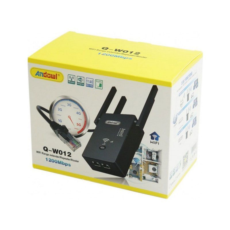 Andowl Q-W012 WiFi Extender Dual Band (2.4 & 5GHz) 1200Mbps με 2 Θύρες Ethernet - WiFi Range Extender/ Repeater/ Router