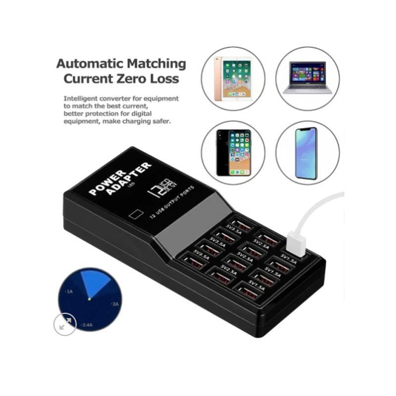 Andowl Βάση Φόρτισης με 12 Θύρες USB-A 60W σε Μαύρο χρώμα Q-CD630 - USB Fast Charger