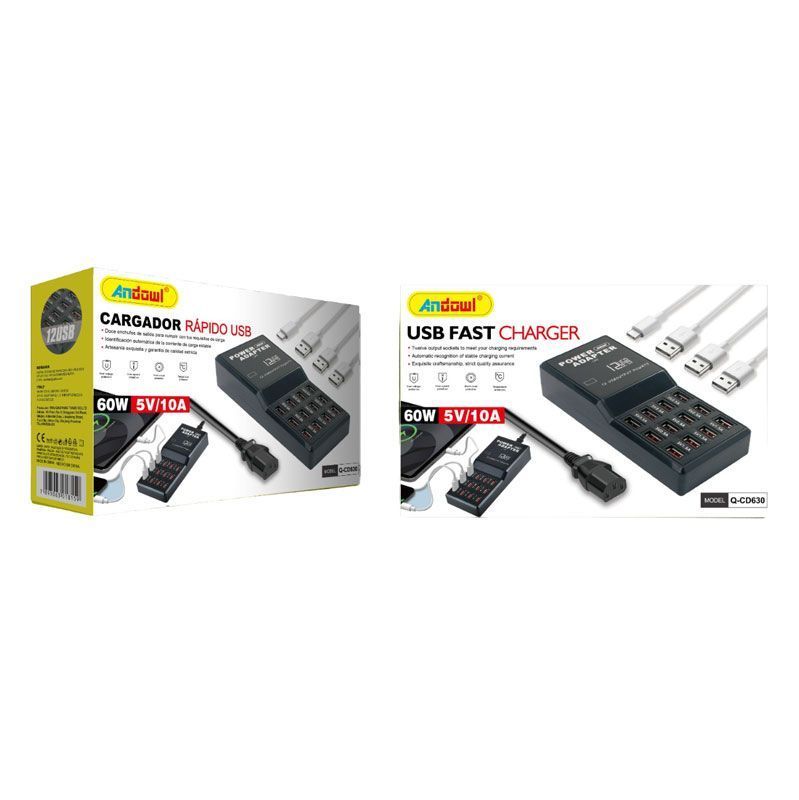 Andowl Βάση Φόρτισης με 12 Θύρες USB-A 60W σε Μαύρο χρώμα Q-CD630 - USB Fast Charger