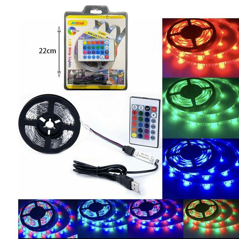 Andowl Ταινία LED Τροφοδοσίας USB (5V) RGB Μήκους 2m Σετ με Τηλεχειριστήριο και Τροφοδοτικό Τύπου SMD5050 Q-DT20 - LED strip lights