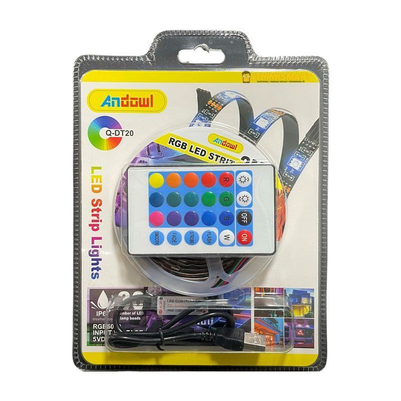 Andowl Ταινία LED Τροφοδοσίας USB (5V) RGB Μήκους 2m Σετ με Τηλεχειριστήριο και Τροφοδοτικό Τύπου SMD5050 Q-DT20 - LED strip lights