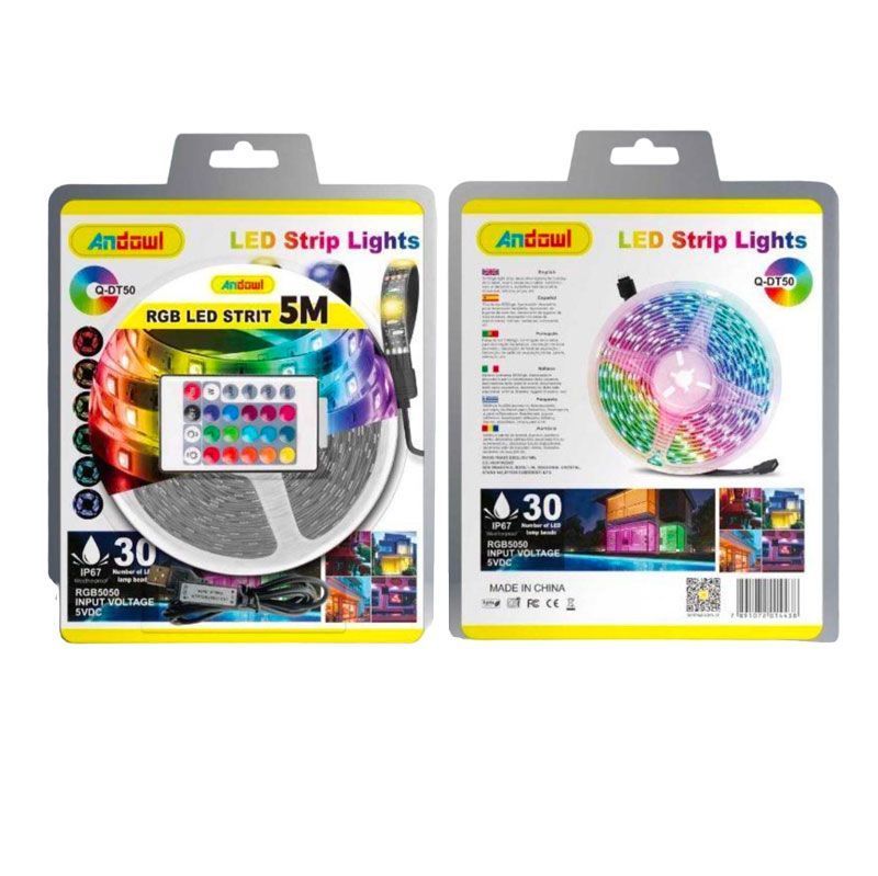 Andowl Αδιάβροχη Ταινία LED Τροφοδοσίας USB (5V) RGB Μήκους 5m και 6 LED ανά Μέτρο με Τηλεχειριστήριο Τύπου SMD5050 Q-DT50 - LED strip lights