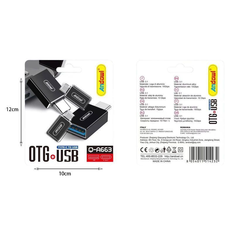 Andowl Μετατροπέας Αντάπτορας Type-C σε USB Q-A663 - OTG+USB Converter