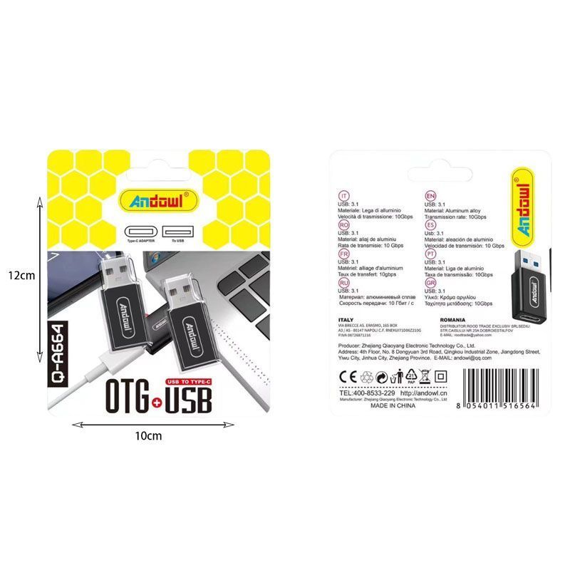 Andowl Μετατροπέας Αντάπτορας Type-C σε USB Q-A664 - OTG+USB Converter