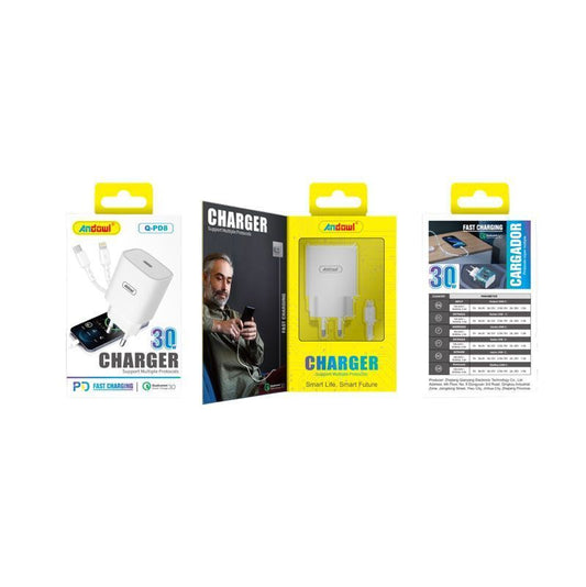 Andowl Φορτιστής με καλώδιο Type-C σε Lightning 30W Q-PD8 - Charger