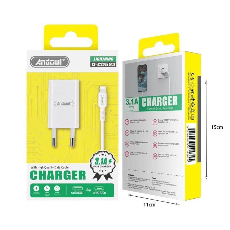 Andowl Φορτιστής με καλώδιο Lightning 1.5A Q-CD523 - Charger