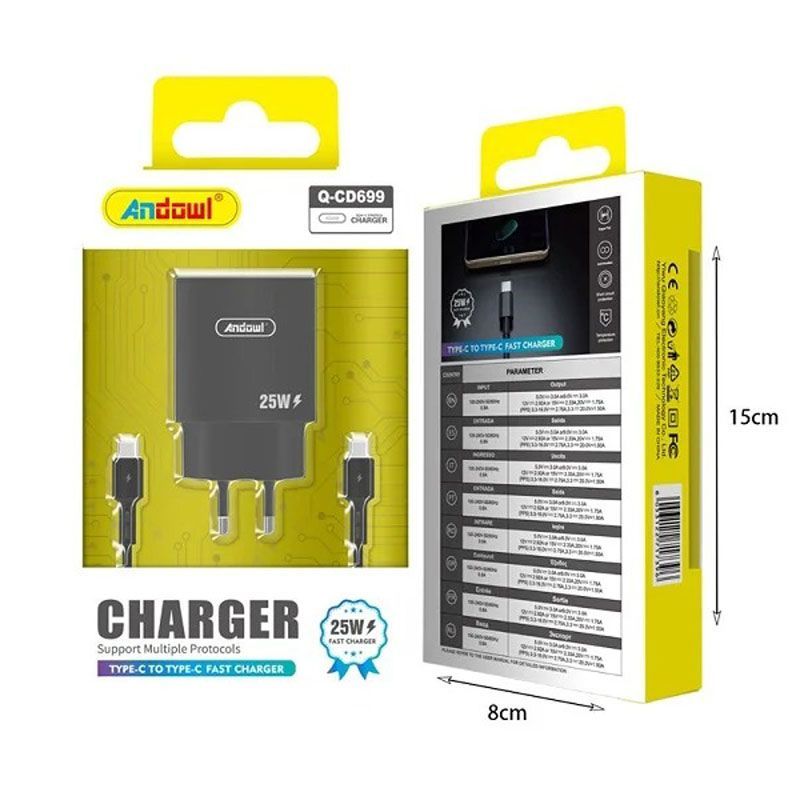 Andowl Φορτιστής με Θύρα Type-C σε Type-C Q-CD699 - Charger