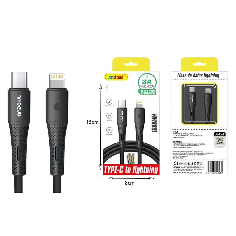 Andowl Καλώδιο Δεδομένων Type-C σε Lightning 1m 3A Q-SJ202 - Data Cable