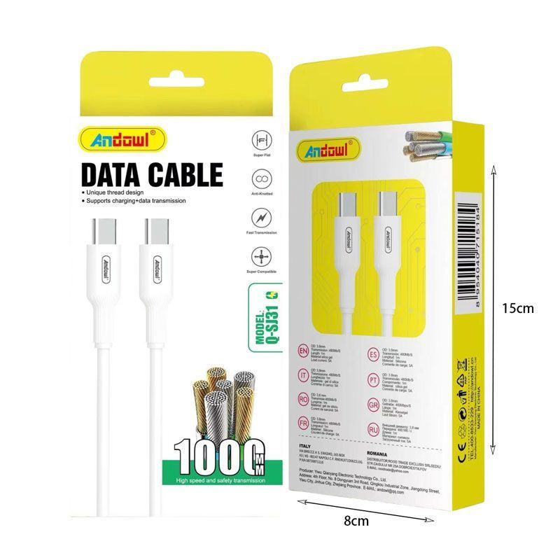 Andowl Καλώδιο Δεδομένων Type-C σε Type-C 1m 5A Q-SJ31 - Data Cable