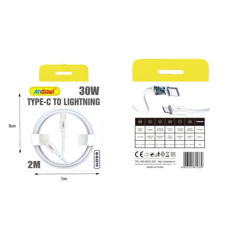 Andowl Καλώδιο φόρτισης USB 2 μέτρων Type-C σε Lightning 30W Q-SJ210- USB Data Cable