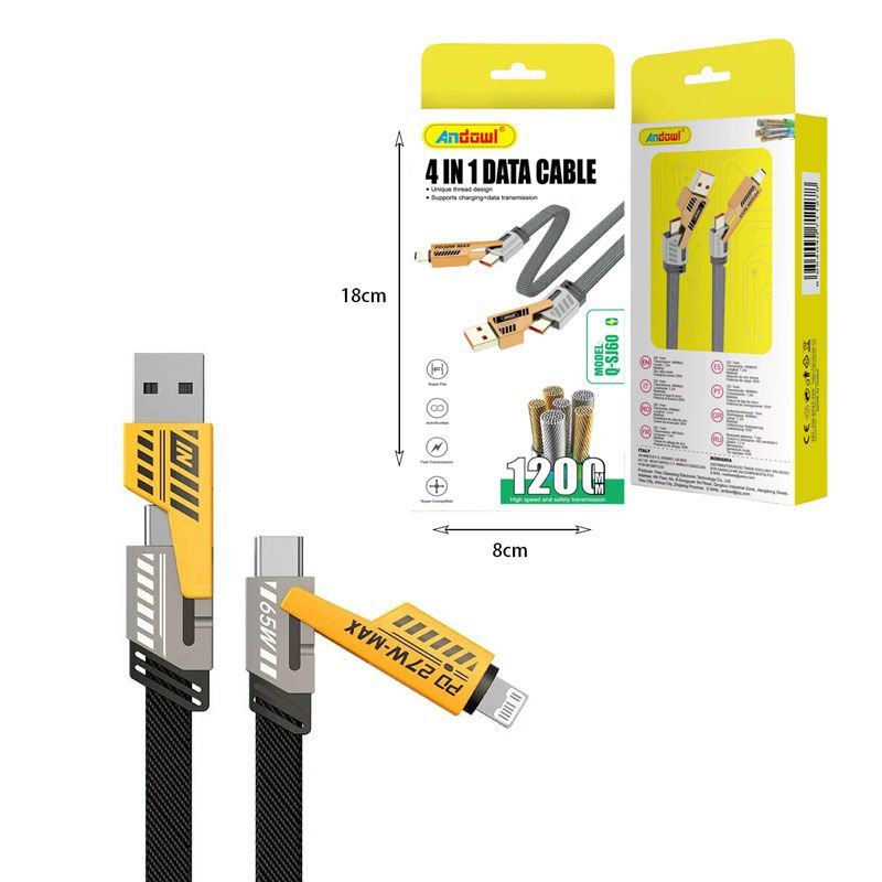 Andowl Καλώδιο Δεδομένων 4σε1 65W 120cm Q-SJ60 - 4in1 Data Cable