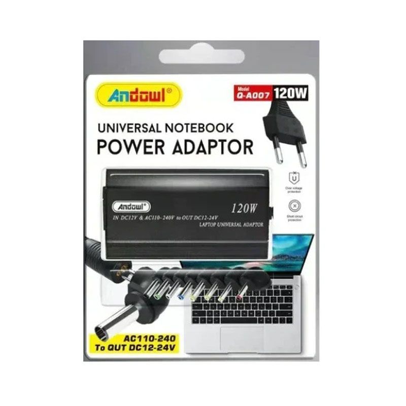 Andowl Universal Φορτιστής Laptop 120W με Αποσπώμενο Καλώδιο Τροφοδοσίας και με σετ βυσμάτων Q-A007 - Universal Notebook Power Adaptor