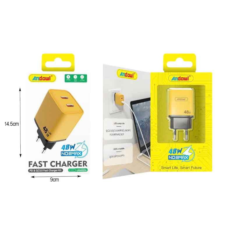 Andowl Φορτιστής Χωρίς Καλώδιο με 2 Θύρες USB-C 48W 8MAX - Fast charger