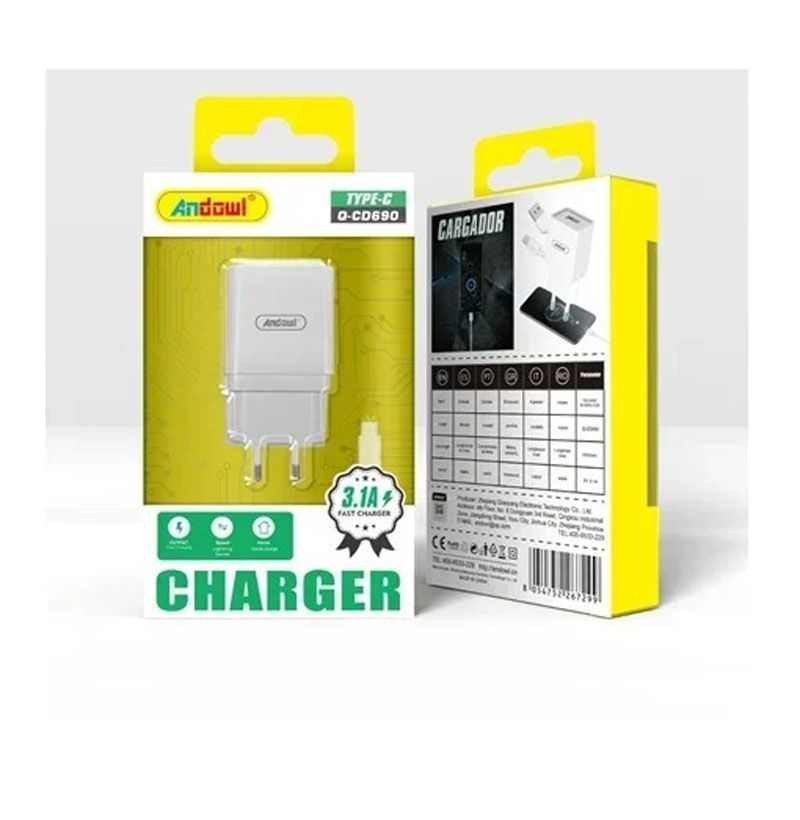Andowl Φορτιστής κινητού με καλώδιο Type-C Q-CD690 3.1A -Mobile charger with Type-C cable Andowl Q-CD690