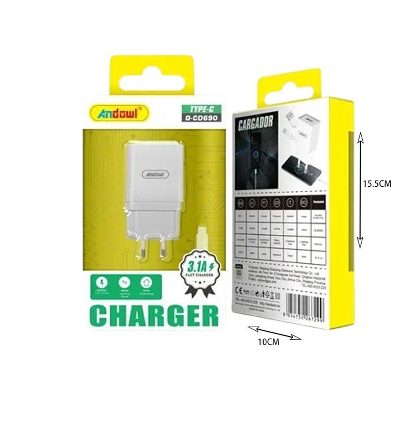 Andowl Φορτιστής κινητού με καλώδιο Type-C Q-CD690 3.1A -Mobile charger with Type-C cable Andowl Q-CD690