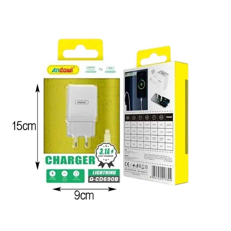 Andowl Φορτιστής κινητού με καλώδιο Lightning Q-CD690B - Mobile charger with Lightning cable