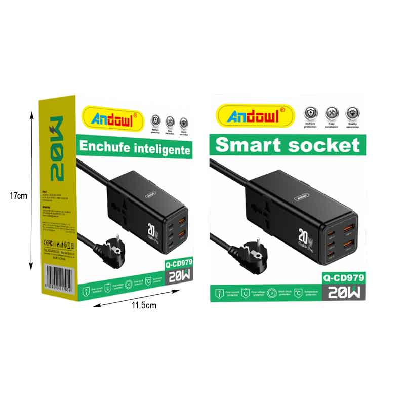 Andowl Πολύπριζο 3 Θύρες Type-C και 2 USB Θύρες Q-CS979 - Smart Socket