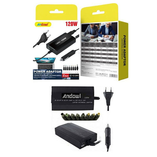 Andowl Universal Φορτιστής Laptop 120W 24V με Αποσπώμενο Καλώδιο Τροφοδοσίας και με σετ βυσμάτων Q-A23 - Power Adaptor