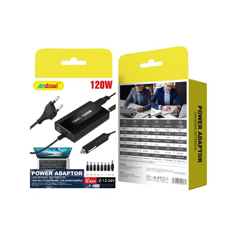 Andowl Universal Φορτιστής Laptop 120W 24V με Αποσπώμενο Καλώδιο Τροφοδοσίας και με σετ βυσμάτων Q-A23 - Power Adaptor