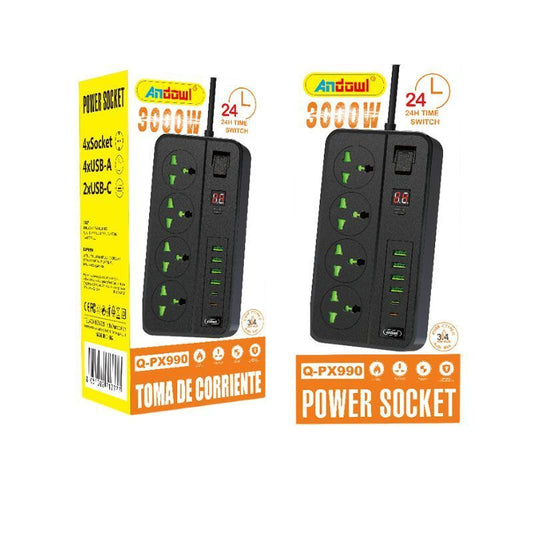 Andowl Πολύμπριζο 4 θέσεων με θύρες USB και Type-C 3000W Q-PX990 - Power Socket