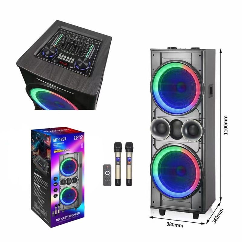 Φορητό ηχείο με 2 μικρόφωνα 12"*2 P.M.P.O. 30000W MT-1287 - Portable stage performance bluetooth trolley speaker