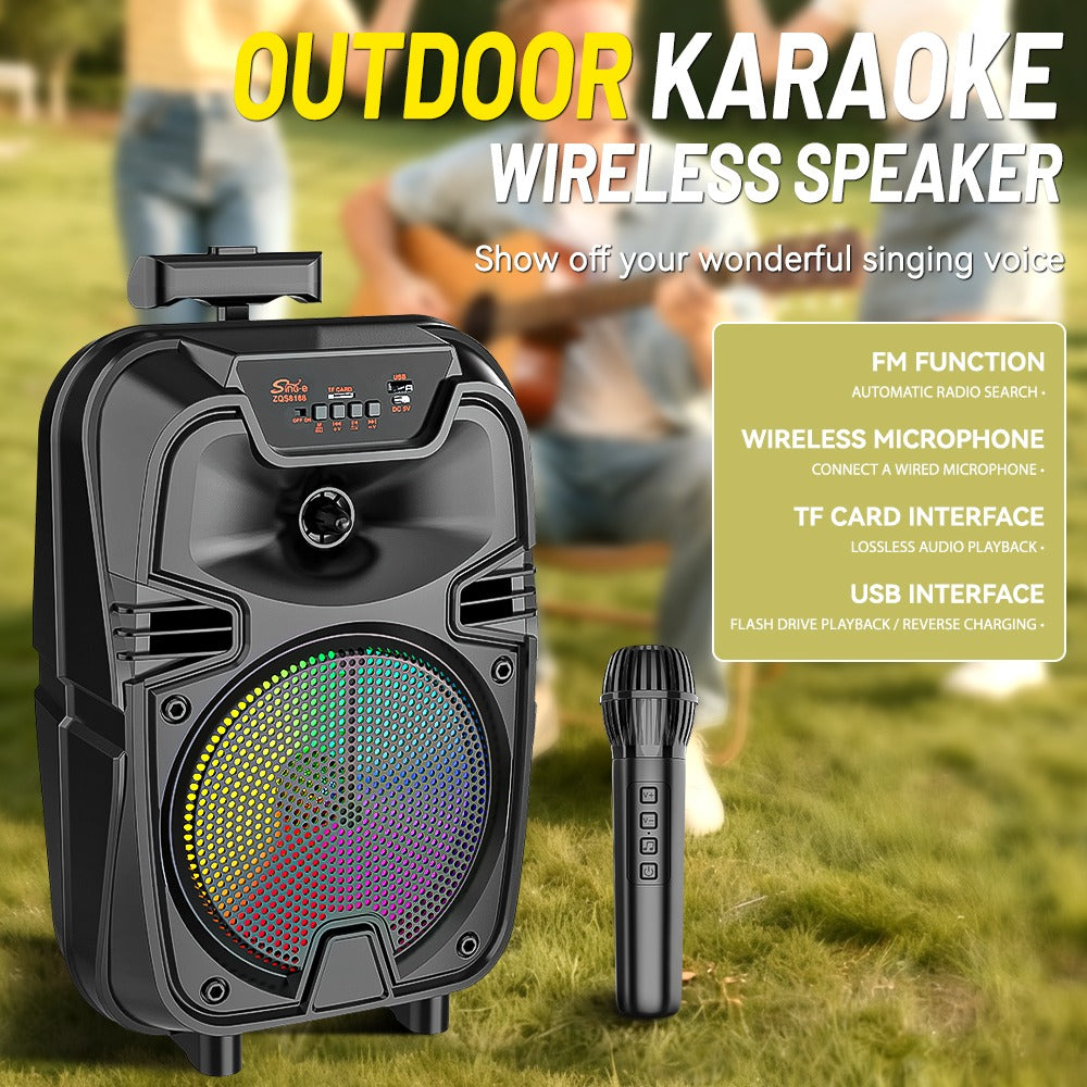 Sing-e Φορητό Bluetooth Ηχείο Karaoke 8" με Ασύρματο Μικρόφωνο & LED Φωτισμό ZQS8188- 8" Portable Bluetooth Karaoke Speaker with Wireless Microphone & LED Lights
