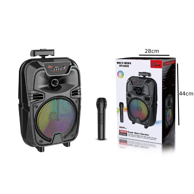 Sing-e Φορητό Bluetooth Ηχείο Karaoke 8" με Ασύρματο Μικρόφωνο & LED Φωτισμό ZQS8188- 8" Portable Bluetooth Karaoke Speaker with Wireless Microphone & LED Lights