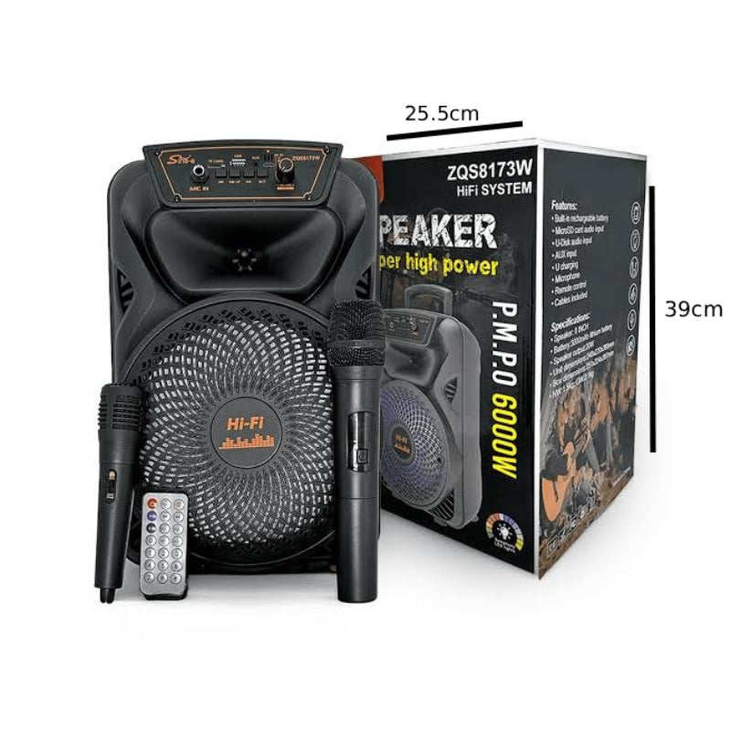 SING-E Φορητό Bluetooth Ηχείο Karaoke 8" με 2 Ασύρματα Μικρόφωνα & Τηλεχειριστήριο ZQS8173W - Portable Bluetooth Karaoke Speaker with 2 Wireless Microphones & Remote Control