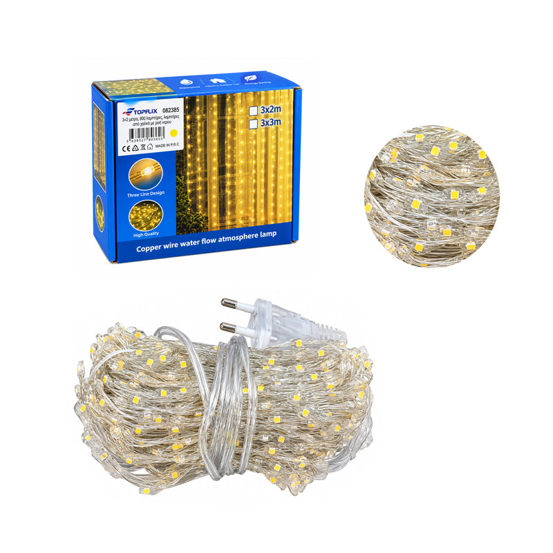 Κουρτίνα LED 800 Λαμπάκια Θερμού Φωτισμού 3x2m - 800 LED Warm White Curtain Lights 3x2m