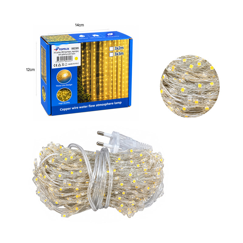 Κουρτίνα LED 800 Λαμπάκια Θερμού Φωτισμού 3x2m - 800 LED Warm White Curtain Lights 3x2m
