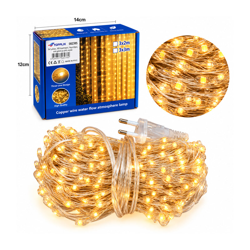 Κουρτίνα LED 800 Λαμπάκια Θερμού Φωτισμού 3x2m - 800 LED Warm White Curtain Lights 3x2m