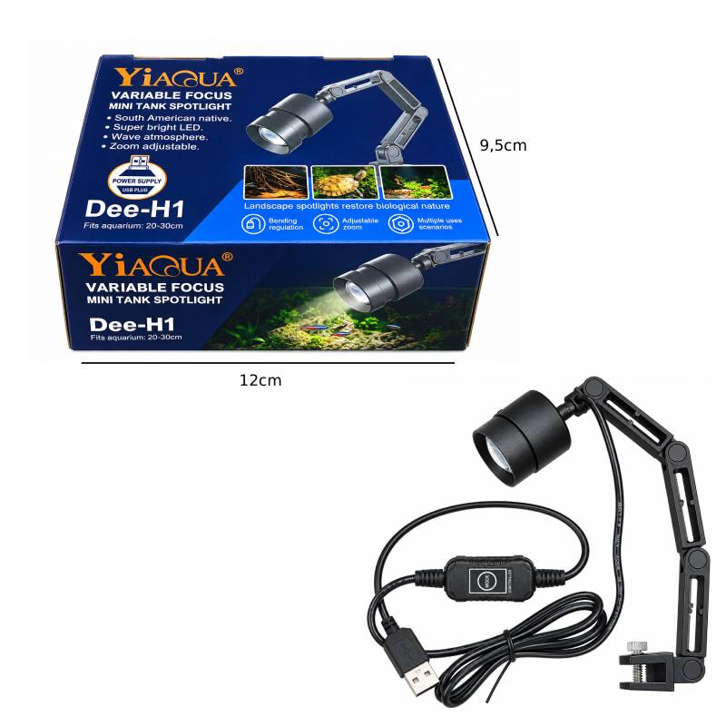 YiAQUA LED Σποτάκι Ενυδρείου με Ρυθμιζόμενο Zoom & Βραχίονα USB για Ενυδρεία 20-30cm Dee-H1 - Aquarium Spotlight with Adjustable Zoom