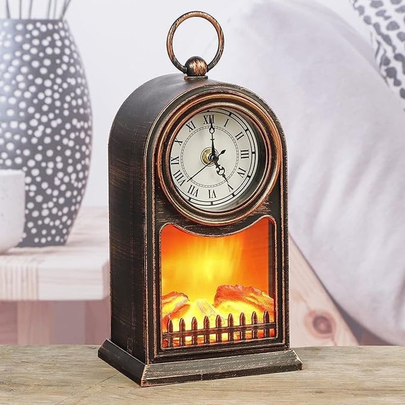 Διακοσμητικό Φωτιστικό Τζάκι με Ρολόι - Led Fireplace Lantern SP-14