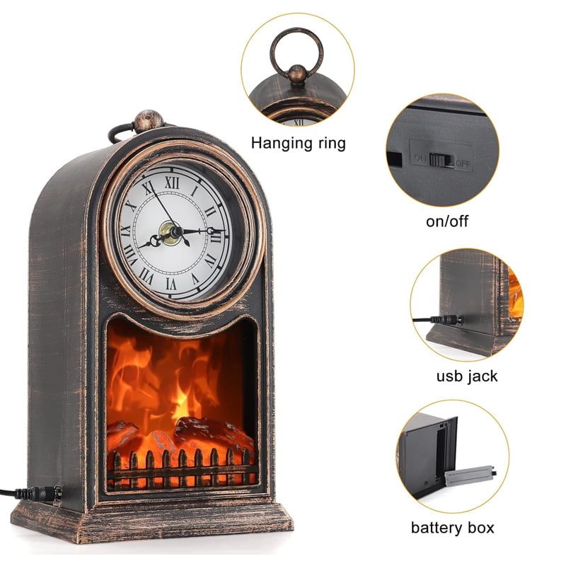 Διακοσμητικό Φωτιστικό Τζάκι με Ρολόι - Led Fireplace Lantern SP-14