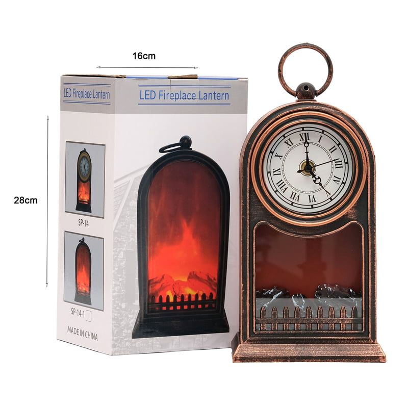 Διακοσμητικό Φωτιστικό Τζάκι με Ρολόι - Led Fireplace Lantern SP-14