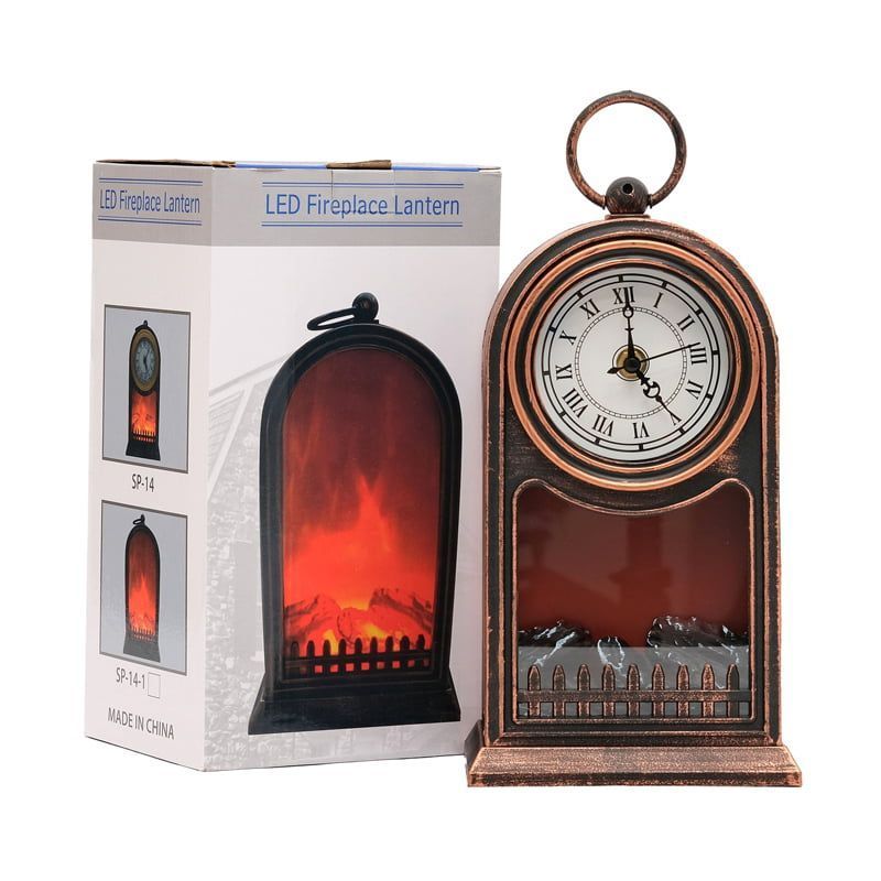 Διακοσμητικό Φωτιστικό Τζάκι με Ρολόι - Led Fireplace Lantern SP-14