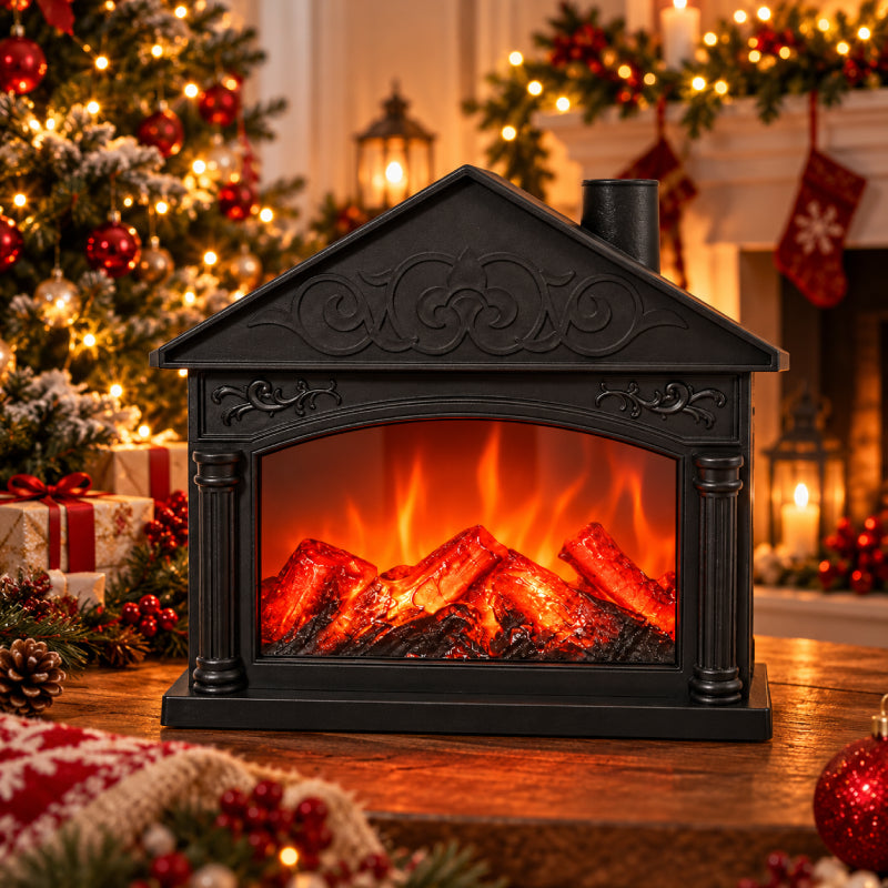 Διακοσμητικό Τζάκι LED με Εφέ Φλόγας Μαύρο - Black Decorative LED Fireplace with Flame Effect