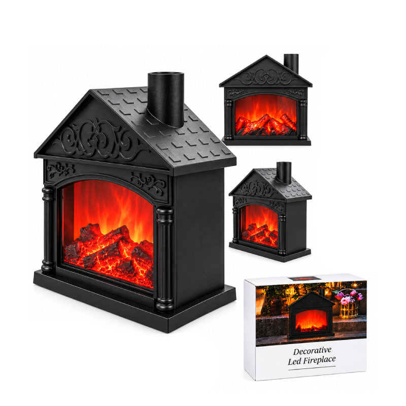 Διακοσμητικό Τζάκι LED με Εφέ Φλόγας Μαύρο - Black Decorative LED Fireplace with Flame Effect
