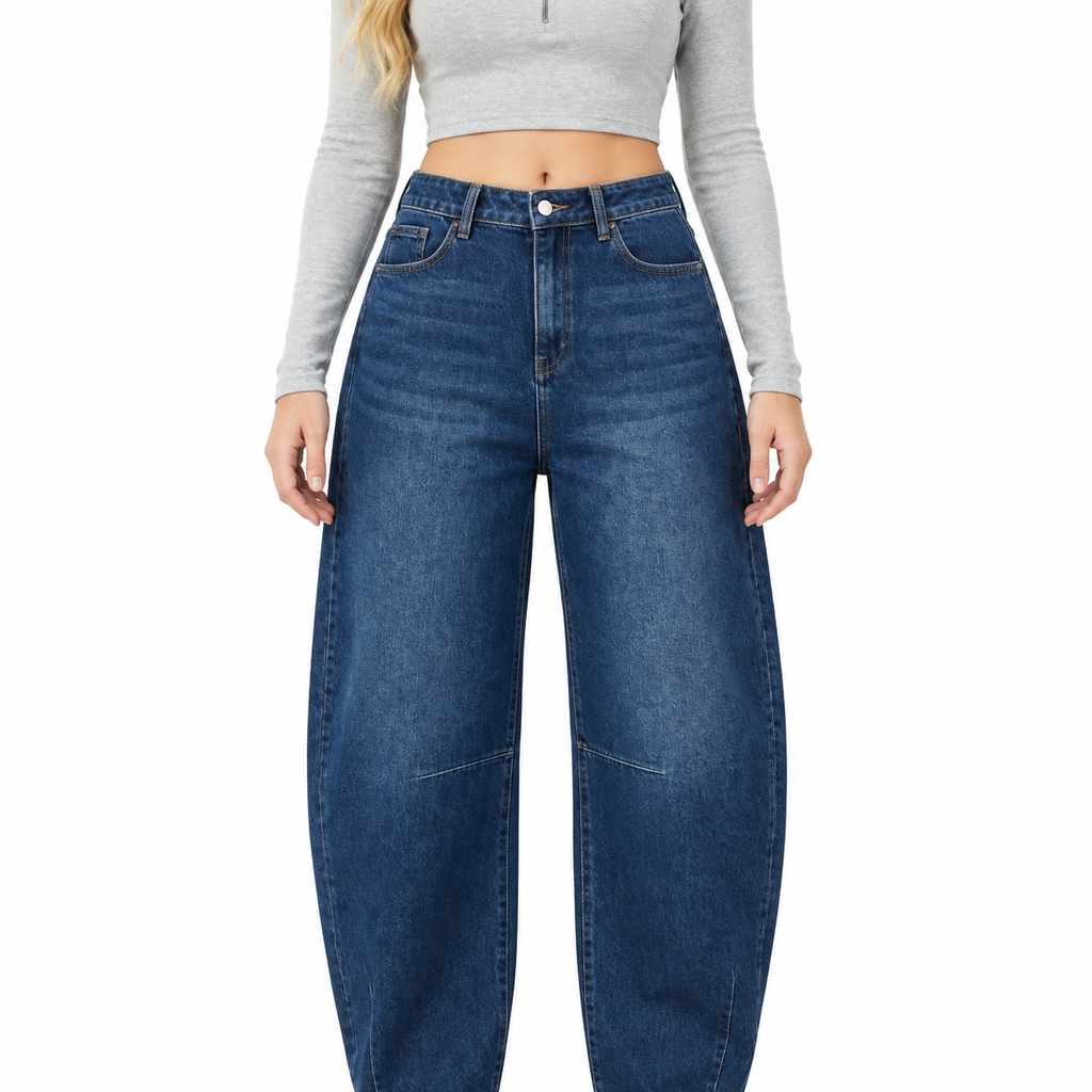 Angel Shopping Γυναικείο Τζιν Παντελόνι Ψηλόμεσο Balloon Fit Μπλε
