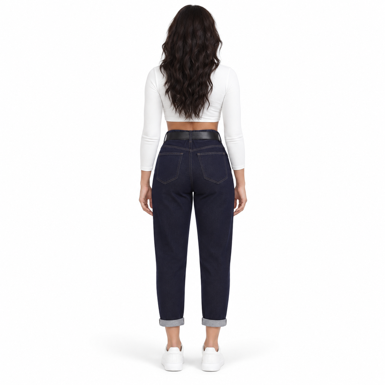 Γυναικείο Τζιν Παντελόνι Ψηλόμεσο Mom Fit με Ζώνη Μπλε