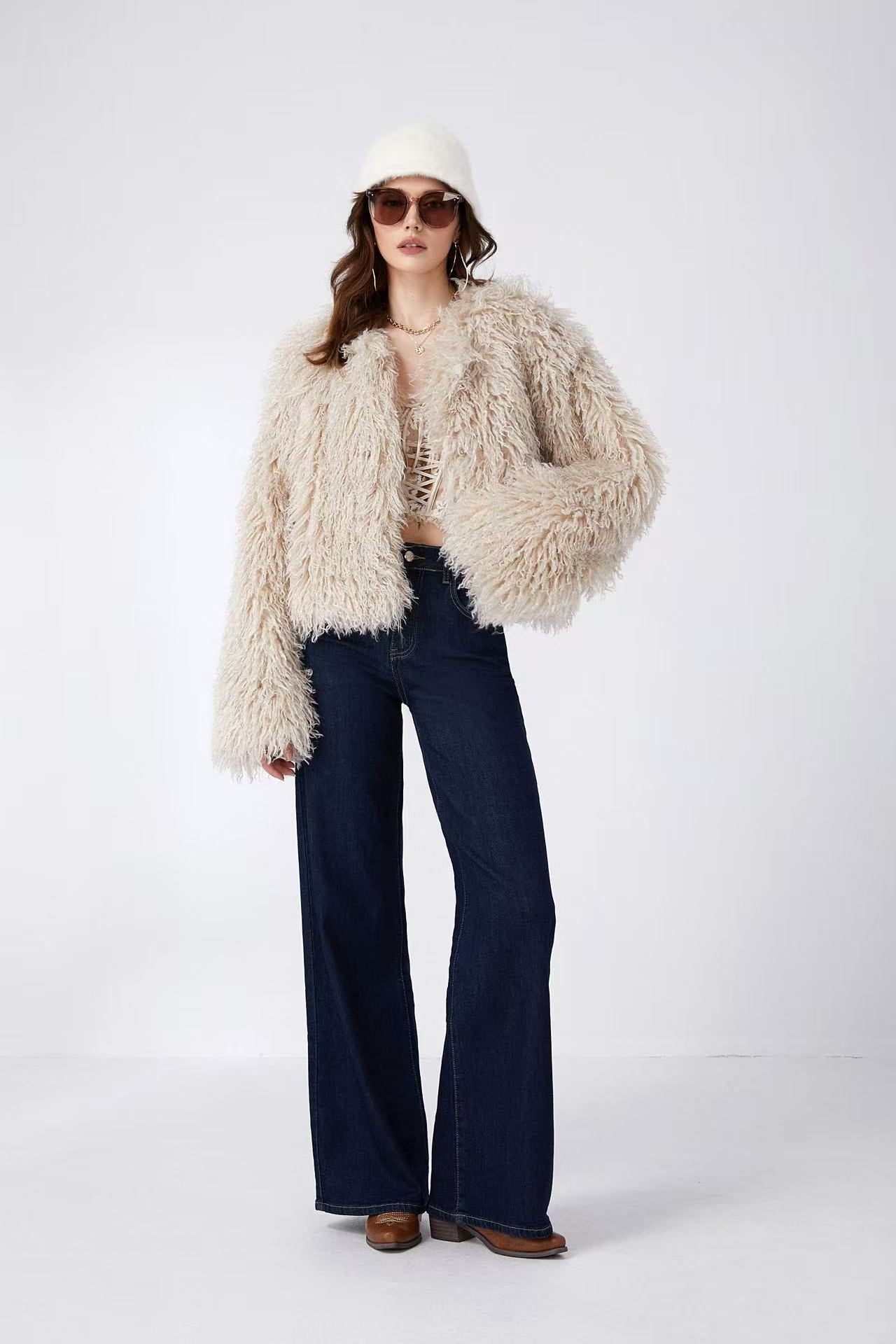 Adoro High Waisted Women's Jean Pants Flare Dark Blue